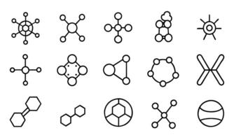 Molecule cell atom protein editable stroke outline icons set isolated on white background flat illustration. vector