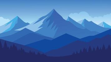 Scenic view of blue sky with mountains in the background flat illustration. vector