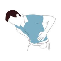 Man grimacing in pain while holding his lower back, Flat Ui design illustration vector