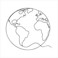 Hand drawn Earth global world with map one line continuous line art illustration on white background vector
