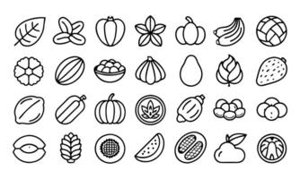 Outline nut and seeds editable stroke outline icons set isolated on white background flat illustration. Pixel perfect. 64 x 64 vector