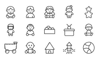 Preschool abilities and child items editable stroke outline icons set isolated on white background flat illustration. vector