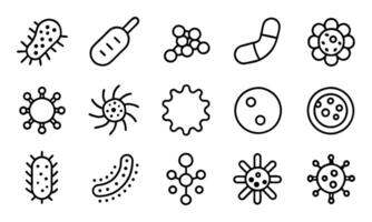 Probiotics bacteria microbes editable stroke outline icons set isolated on white background flat illustration. vector