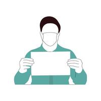 man in a mask holding a sign that reads Please ware musk to promote public health and safety flat Ui design illustration vector