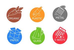 Set of line art icons for sorting garbage, zero waste vector