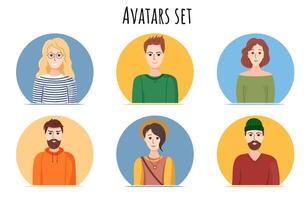 Avatars set. Different young guys and girls are smiling. vector
