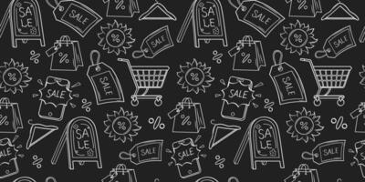 Black friday and cyber monday seamless pattern of line icons on black background. vector