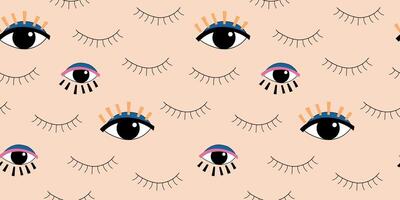 Eye color doodle seamless pattern. Hand drawn sketch trandy background. Art pop beauty background. vector