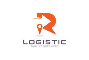 Initial R Logo, letter R with with arrow and point combination, Usable for Business and logistic Logos vector