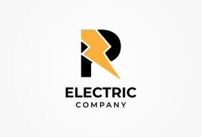Initial R Electric logo, letter R with thunder bolt combination vector