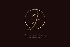 Initial J Logo, hand drawn letter J in circle with gold colour, usable for business, personal and company logos vector