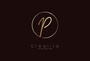Initial P Logo, hand drawn letter P in circle with gold colour, usable for business, personal and company logos vector