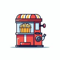 Cartoon Red and Yellow Popcorn Machine with Popcorn Bucket vector