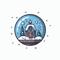 Winter Snow Globe With Cozy Cottage And Pine Trees In Snowfall vector