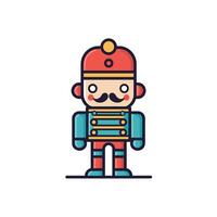 Colorful Nutcracker Soldier Icon with Mustache and Red Hat vector