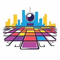 Colorful digital illustration of a globe with a city skyline in the background, representing urban connectivity vector