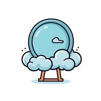 Whimsical Mirror with Cloud Design and Blue Sky Reflection Cartoon vector