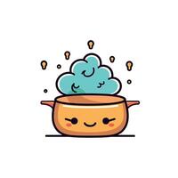 Cute Cartoon Pot with Smiling Face and Rising Steam vector