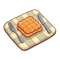 Cartoon Breakfast Waffle On Plate With Fork And Knife vector