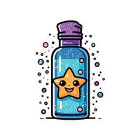 Cute Magic Bottle with Star and Colorful Floating Objects Illustration vector