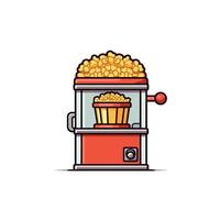 Cartoon Red Popcorn Machine with Overflowing Popcorn vector