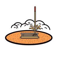 Zen Garden Cartoon Illustration With Rake And Shrubbery vector