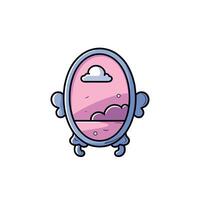 Pink Fantasy Mirror with Cloud and Sky Reflection Illustration vector