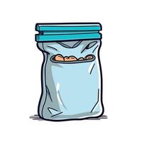Ziplock Bag Cartoon Illustration With Blue Seal And Cookies vector