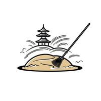 Zen Garden Cartoon Illustration With Pagoda And Rake vector