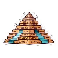 Step Pyramid Cartoon Illustration With Hieroglyphics And Blue Stairs vector