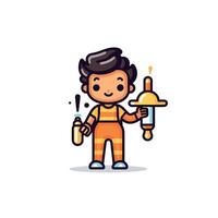 Cartoon Kid with Science Tools and Happy Expression on White Background vector