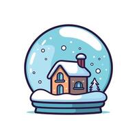 Cozy House In Snow Globe With Snowfall Scene vector