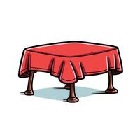Red Table Cartoon Illustration With Tablecloth And Brown Legs vector