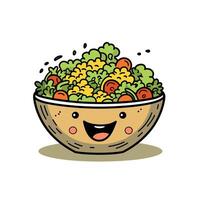 Smiling Quinoa Salad Cartoon Character In Bowl vector