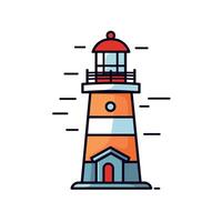 Minimalist Lighthouse Icon with Red and Orange Stripes on White Background vector