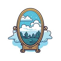 Magical Mirror Reflecting Enchanted Forest with Clouds and Stars vector