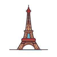 Detailed Cartoon of the Eiffel Tower with Red and Blue Highlights vector