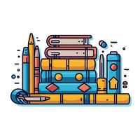 Art Supplies on Stack of Books On A White Background vector