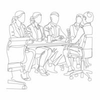 Continuous one line drawing of office workers at meeting vector