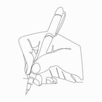 Continuous line drawing of hand writing use pen vector