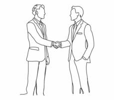 Continuous line drawing two business men shaking hands vector