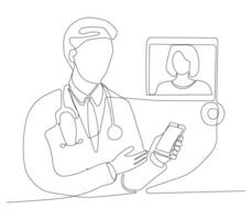Continuous one line art of Doctor is talking with his patient. vector