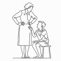Line art of mother and son are talking about lesson. vector