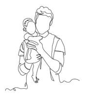 Continuous Father little kid line drawing. Abstract family continuous line art. vector