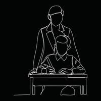 eacher and student continuous line drawing. vector
