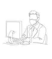 Continuous One Line Drawing of man with Laptop. Worker Symbol for Modern Design. vector