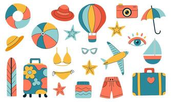 A collection of colorful images related to summer travel and leisure vector