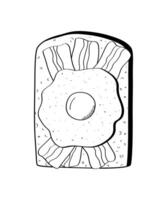 Sandwich with bacon and fried egg. Toasted bread with breakfast filling. illustration of snack sketch doodle. vector
