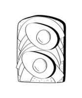 Sandwich with avocado slices and boiled egg. Toasted bread with breakfast filling. illustration of snack sketch doodle. vector