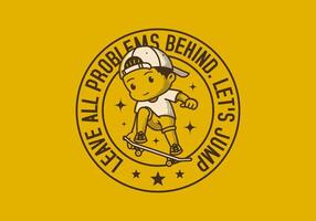 Leave all problems behind, Let's jump. Retro character illustration of a boy jumping on the skateboard vector